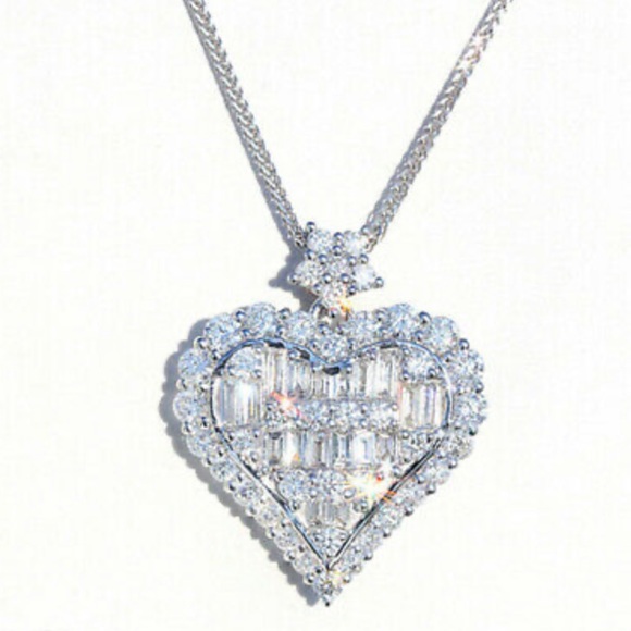 NEW Sterling silver Heart Diamond Necklace - Picture 3 of 5